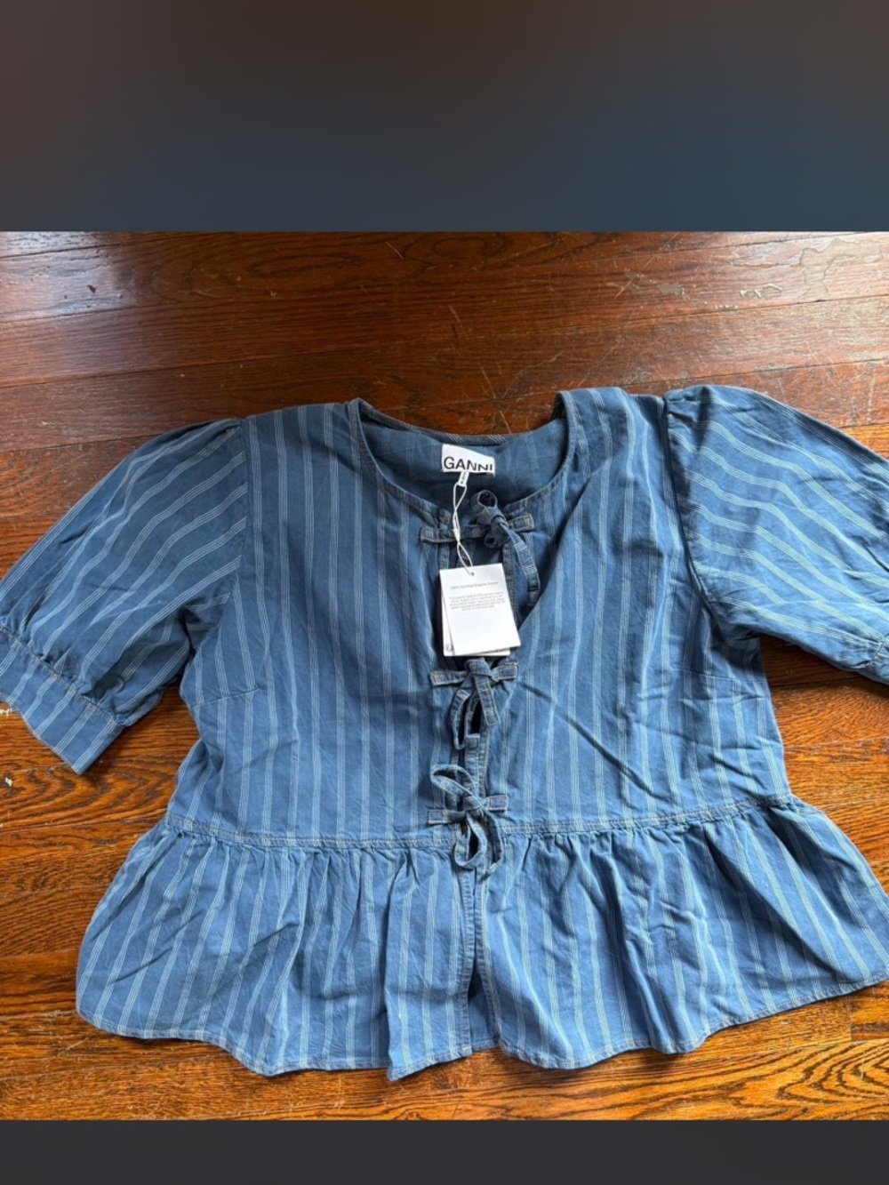 Ganni Blue Striped Peplum Shirt